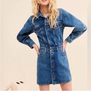 AGOLDE Denim Mini Dress size 2 button front balloon sleeves